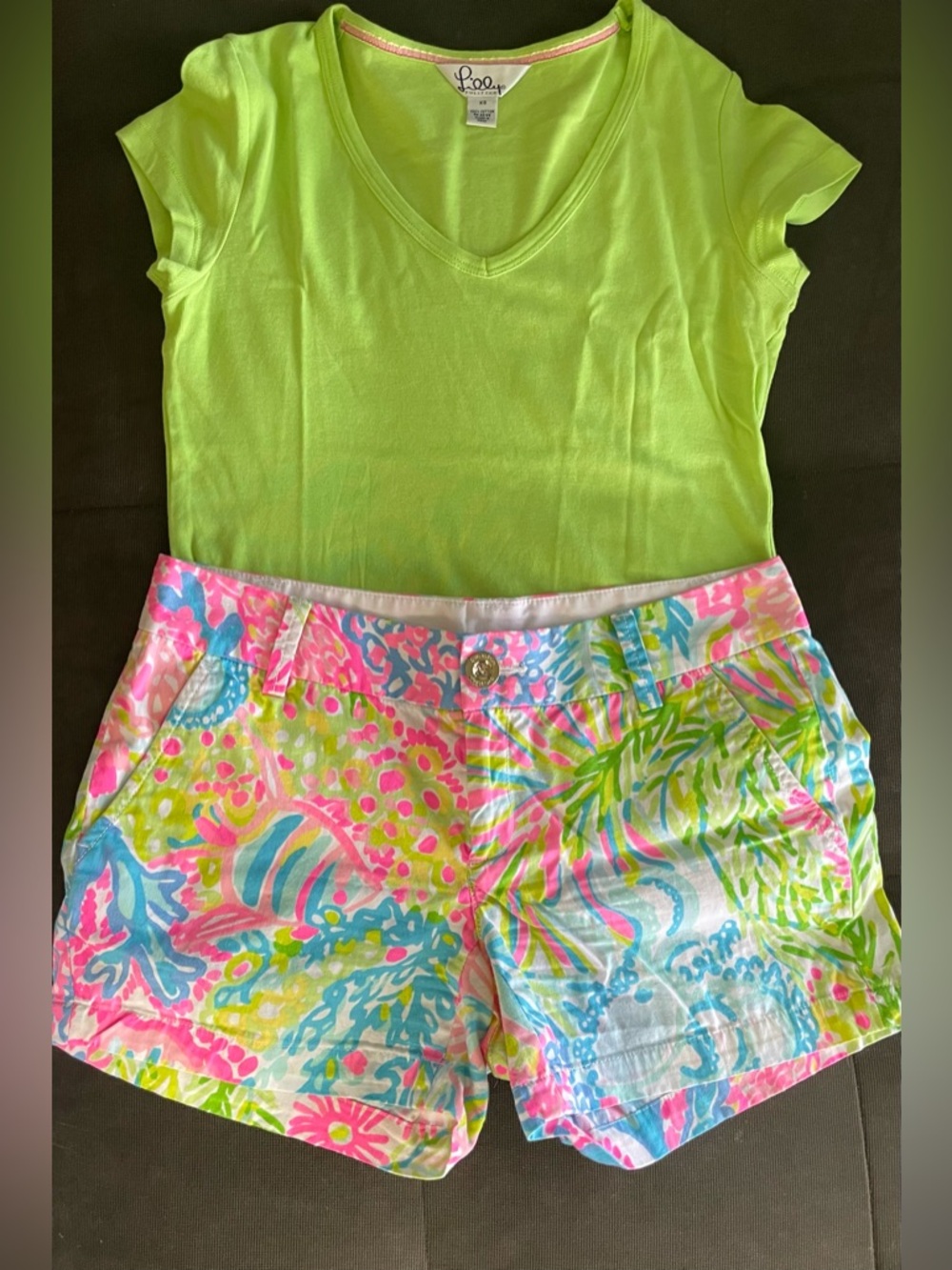 Lilly Pulitzer Set of Shorts - Pink/Green/Blue & Lime Green T-shirt